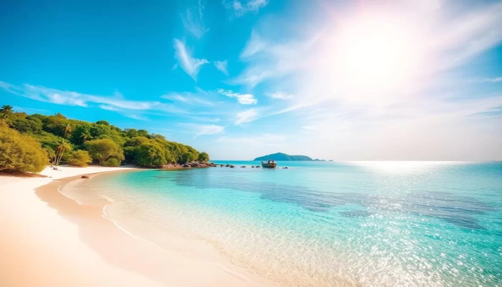 Generate an image of Sedir Island with its white sandy beach and turquoise waters.