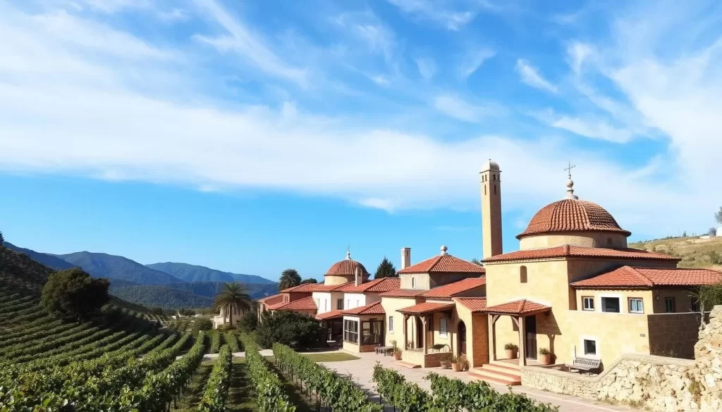 Generate an image of Sirince Village with traditional Ottoman houses and vineyards.