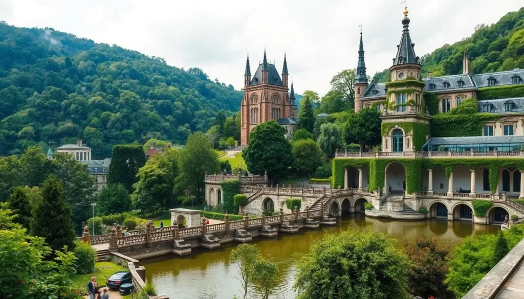 Generate an image of Spa, Belgium, highlighting its natural springs and historical significance.