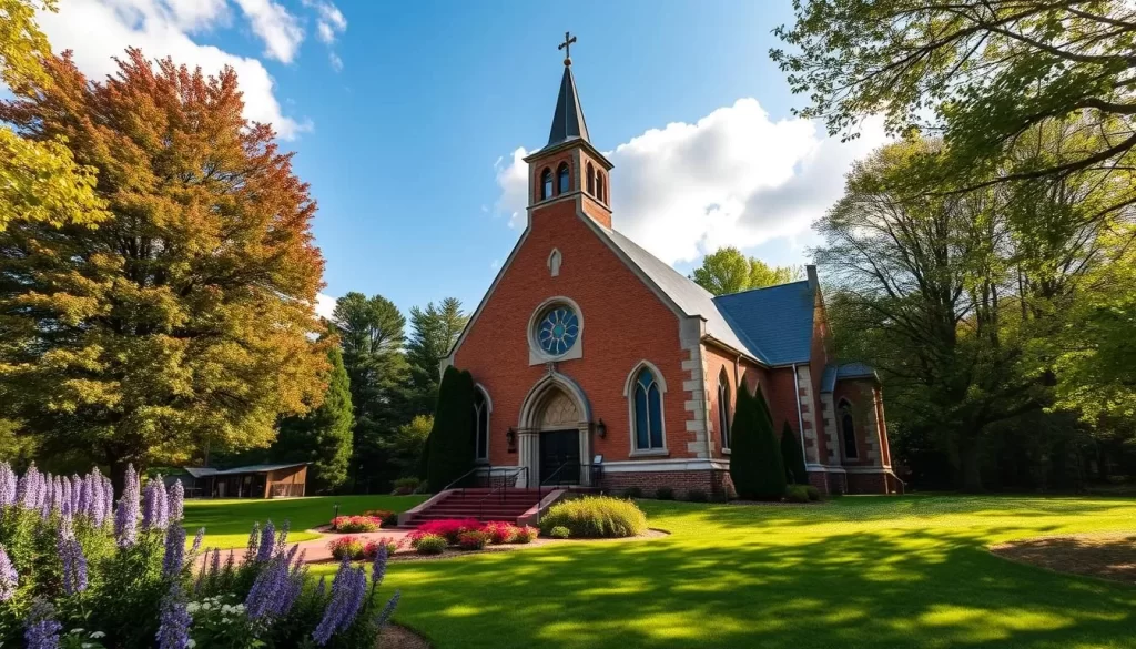 Generate an image of St. Mary's Church in Lansdowne, showcasing its architectural beauty and serene surroundings.