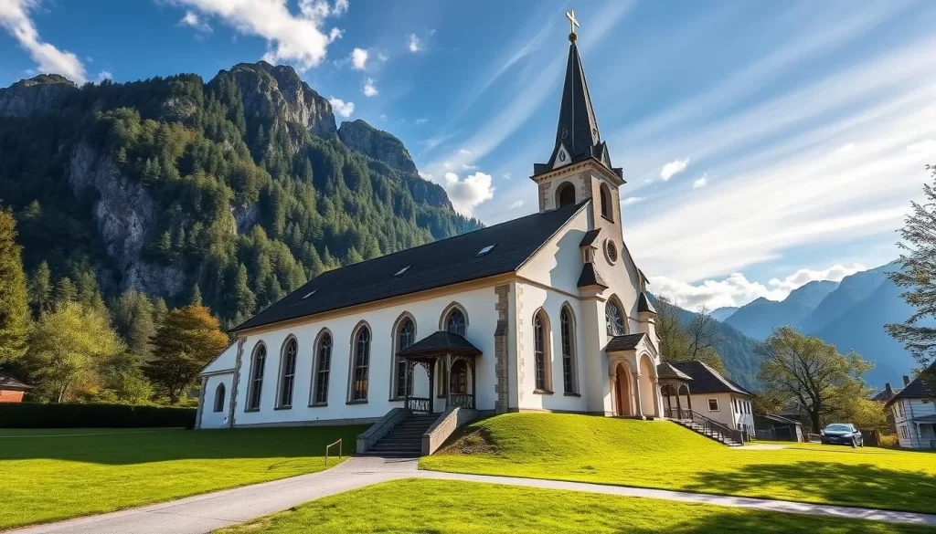 Generate an image of St. Peter and Paul Church in Ruggell, Liechtenstein, showcasing its architectural beauty and surroundings.
