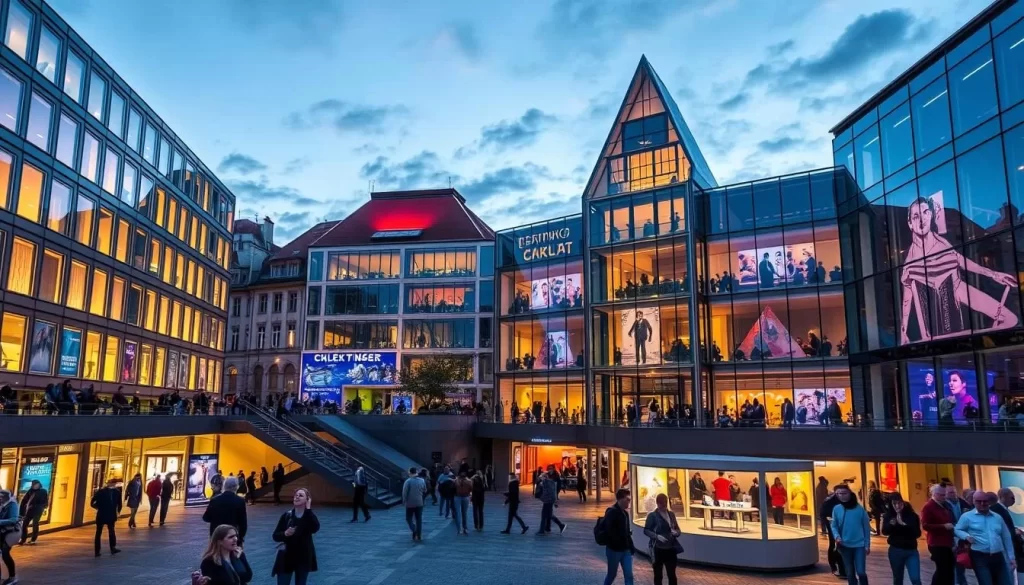 Generate an image of St. Pölten's modern cultural quarter featuring impressive architecture.