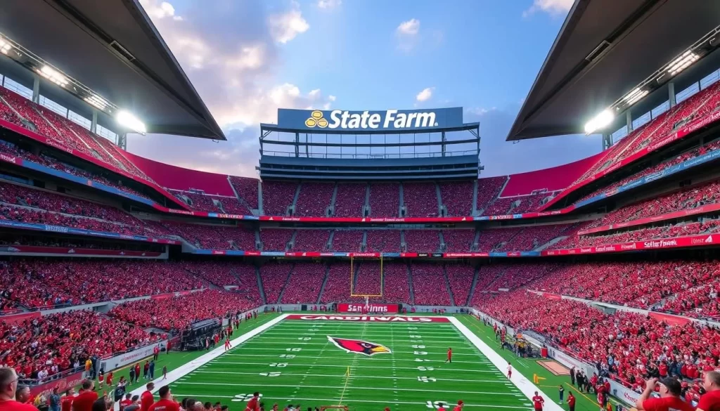 Generate an image of State Farm Stadium with the Arizona Cardinals playing