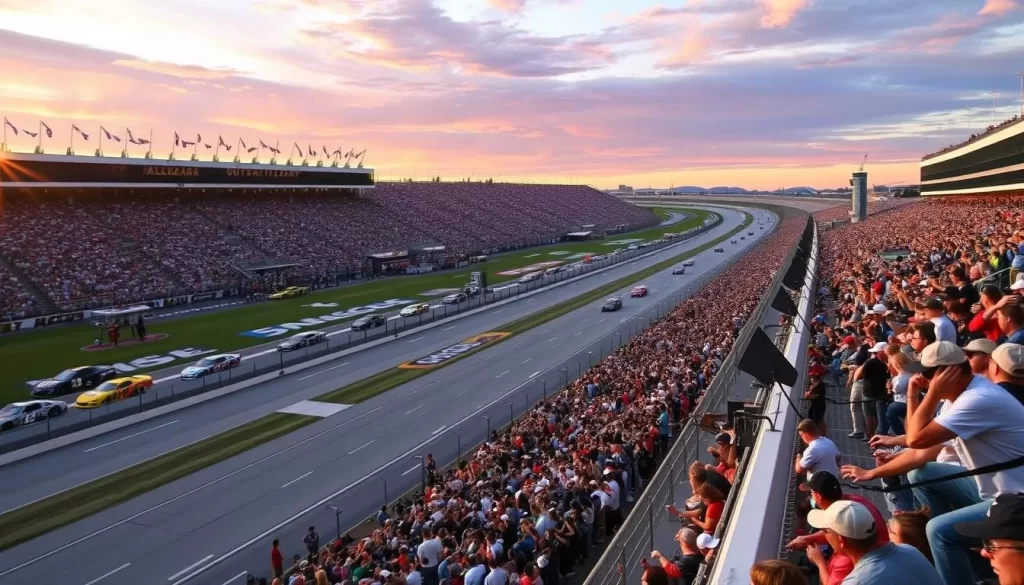 Generate an image of Talladega Superspeedway during a NASCAR event