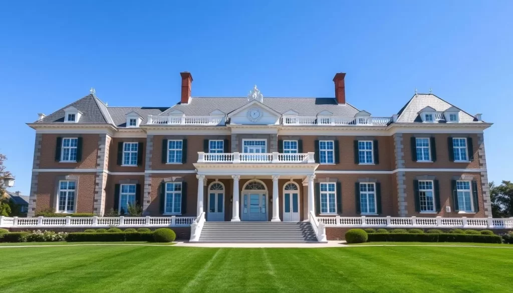 Generate an image of The Breakers mansion in Newport, Rhode Island, with a clear view of its grand facade.