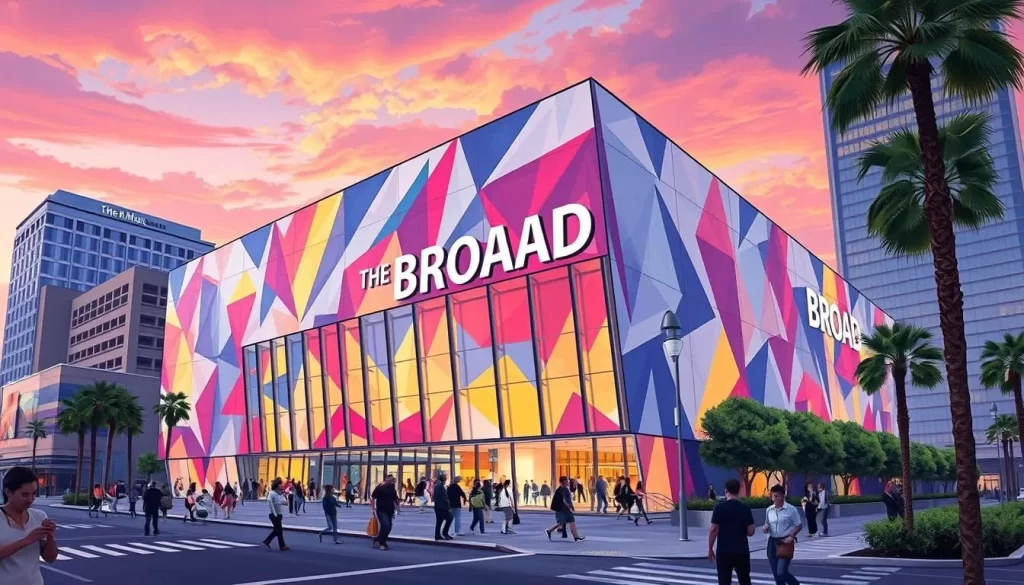 Generate an image of The Broad museum exterior in Downtown Los Angeles