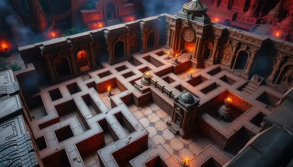 Generate an image of The Maze of the Lost City, highlighting its intricate maze design and ancient-themed decor.
