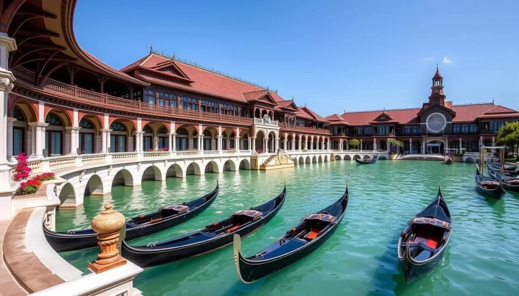 Generate an image of The Venezia Hua Hin with its Venetian-style architecture and gondolas.