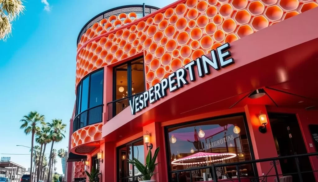Generate an image of Vespertine in the Waffle Building, Culver City.