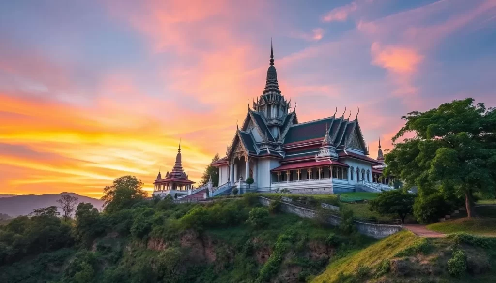 Generate an image of Wat Huay Pla Kang temple complex on a hill