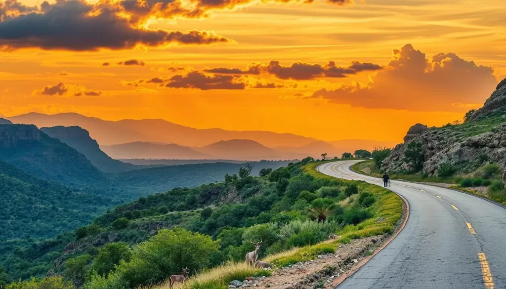 Generate an image of Wildlife Loop Road, showcasing the diverse wildlife and scenic landscapes along the route.