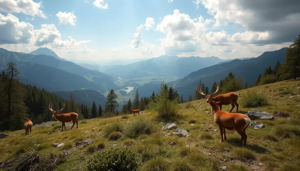 Generate an image of Wildpark Feldkirch showcasing its natural beauty and Alpine wildlife.