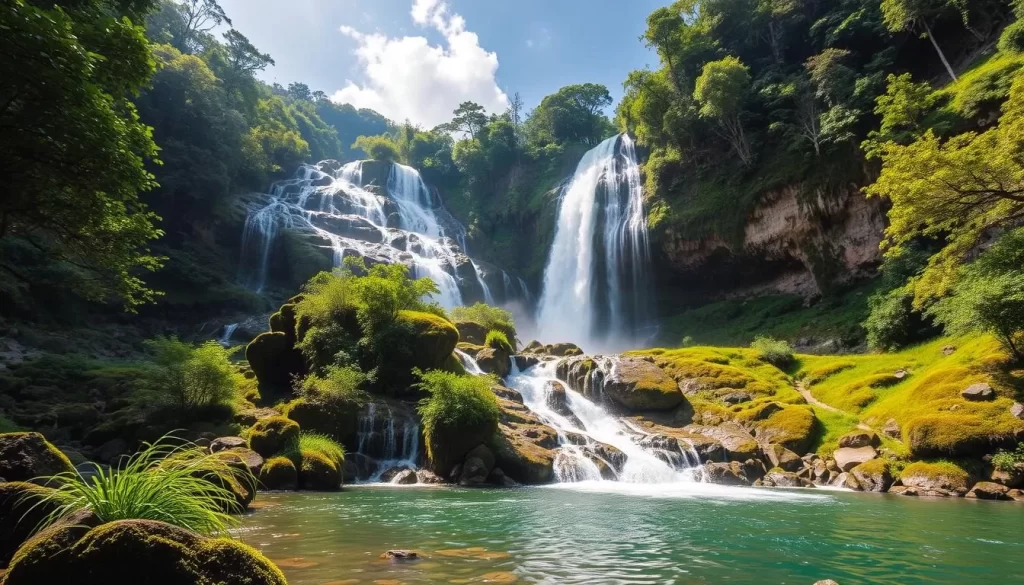 Generate an image of Wufengqi Waterfall in Yilan County, Taiwan, showcasing its natural beauty and serene surroundings.
