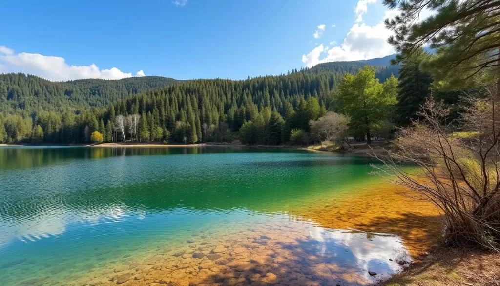 Generate an image of Yedigöller National Park's serene lakes and surrounding forests.