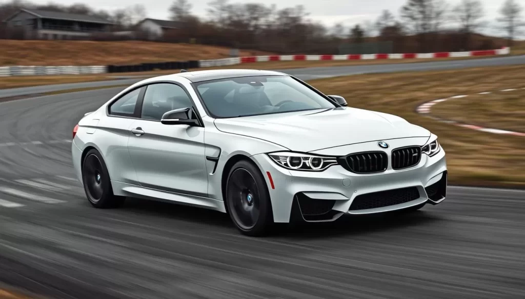 Generate an image of a BMW M440i coupe on the Autocross course at the BMW Performance Driving School, highlighting the vehicle's performance capabilities.
