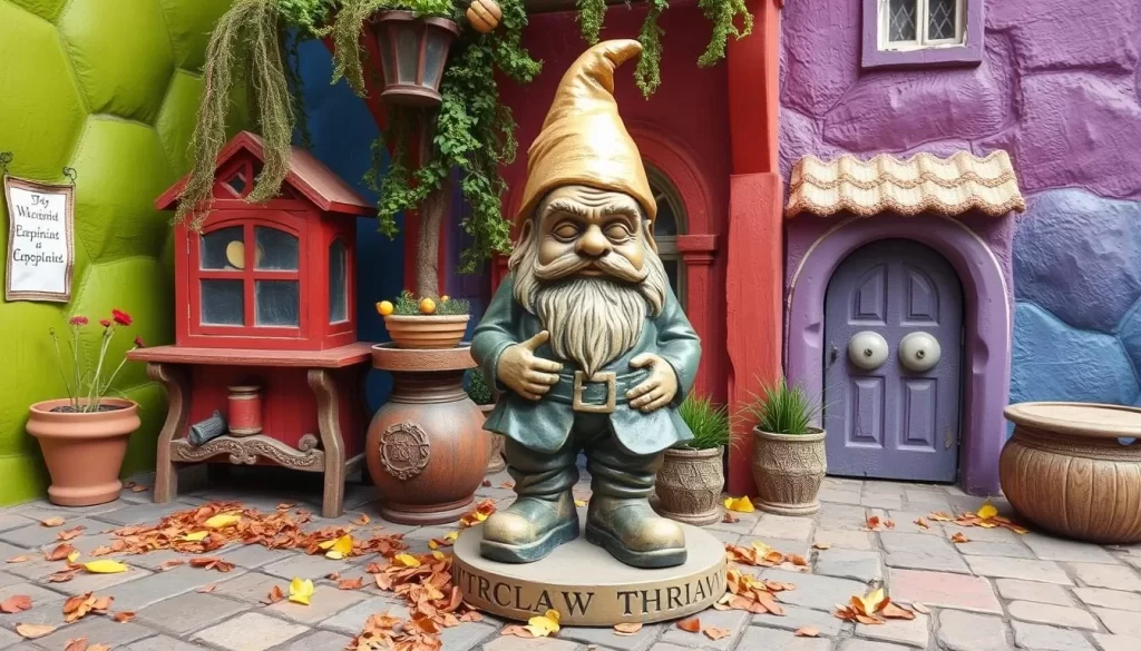 Generate an image of a Wrocław dwarf statue in a unique setting.