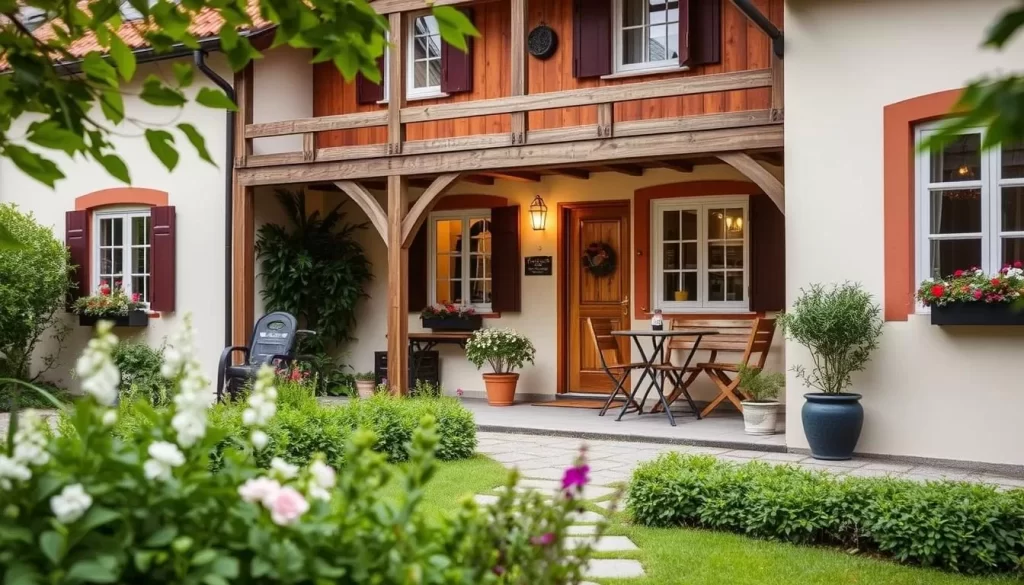 Generate an image of a charming guesthouse in Freistadt with a garden.