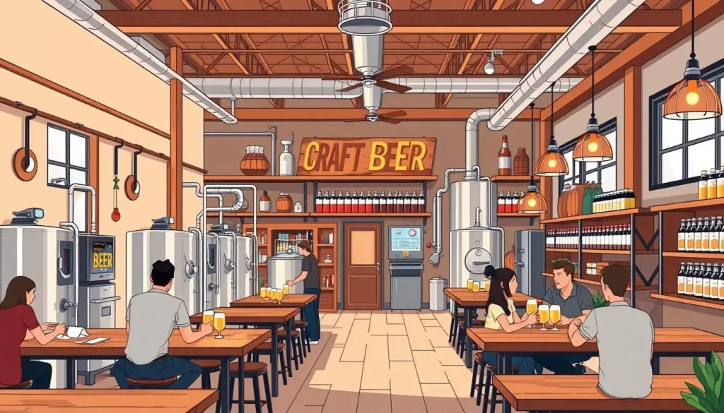 Generate an image of a craft brewery with a tasting room
