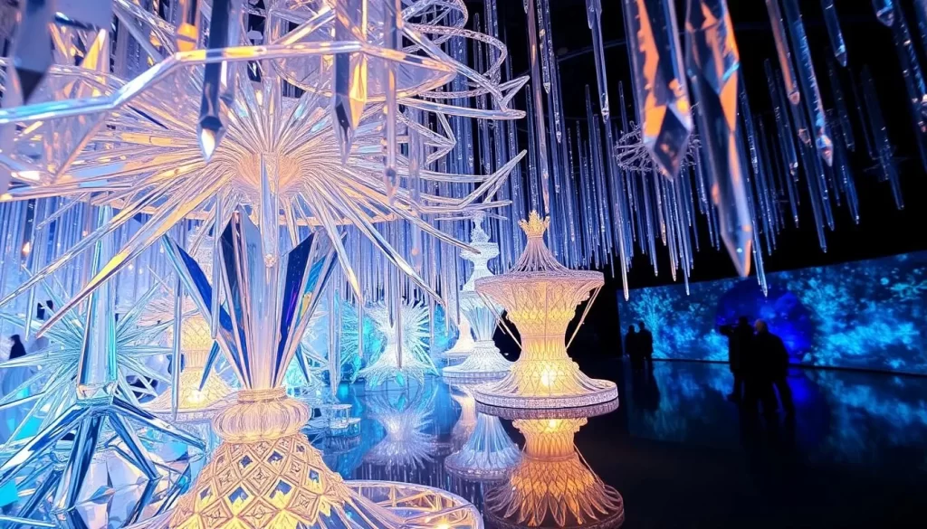 Generate an image of a crystal installation at Swarovski Crystal Worlds