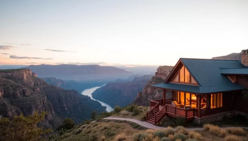 Generate an image of a luxury lodge with a panoramic view of Blyde River Canyon.