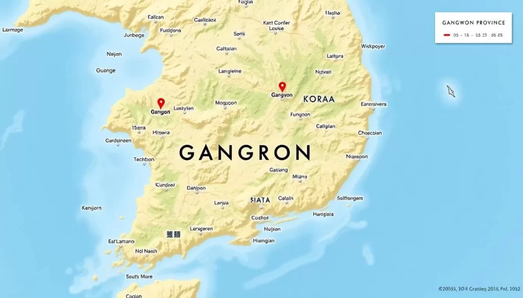 Generate an image of a map highlighting Gangwon Province in South Korea.