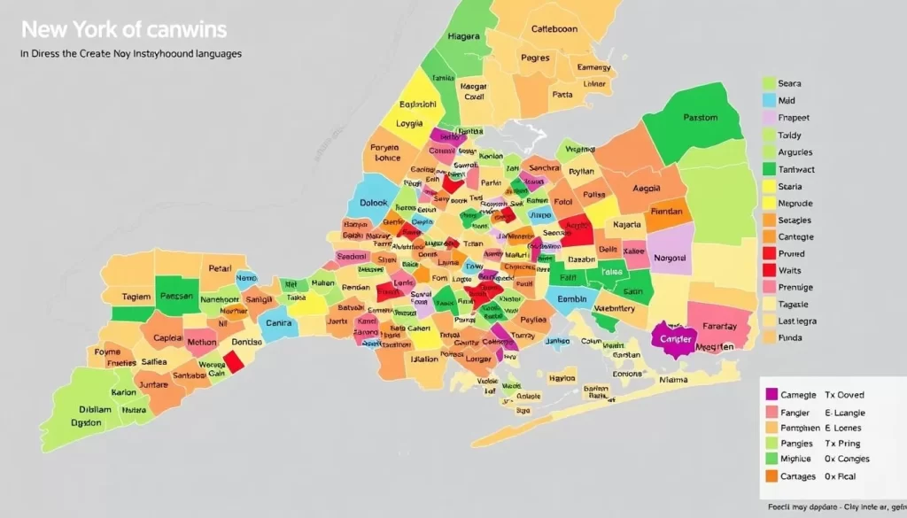 Generate an image of a map showing the most spoken languages in NYC neighborhoods