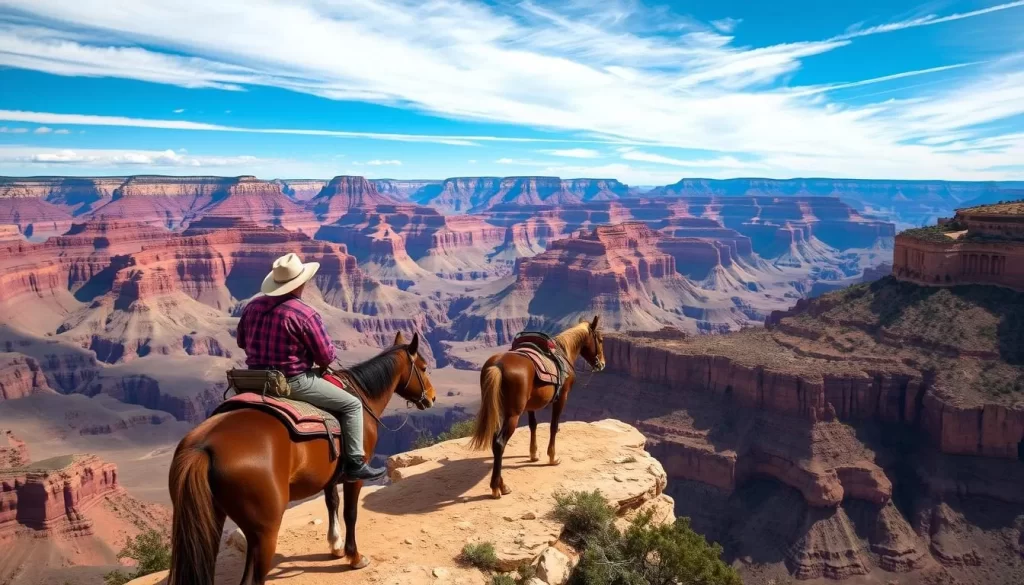 Generate an image of a mule ride along the Grand Canyon rim