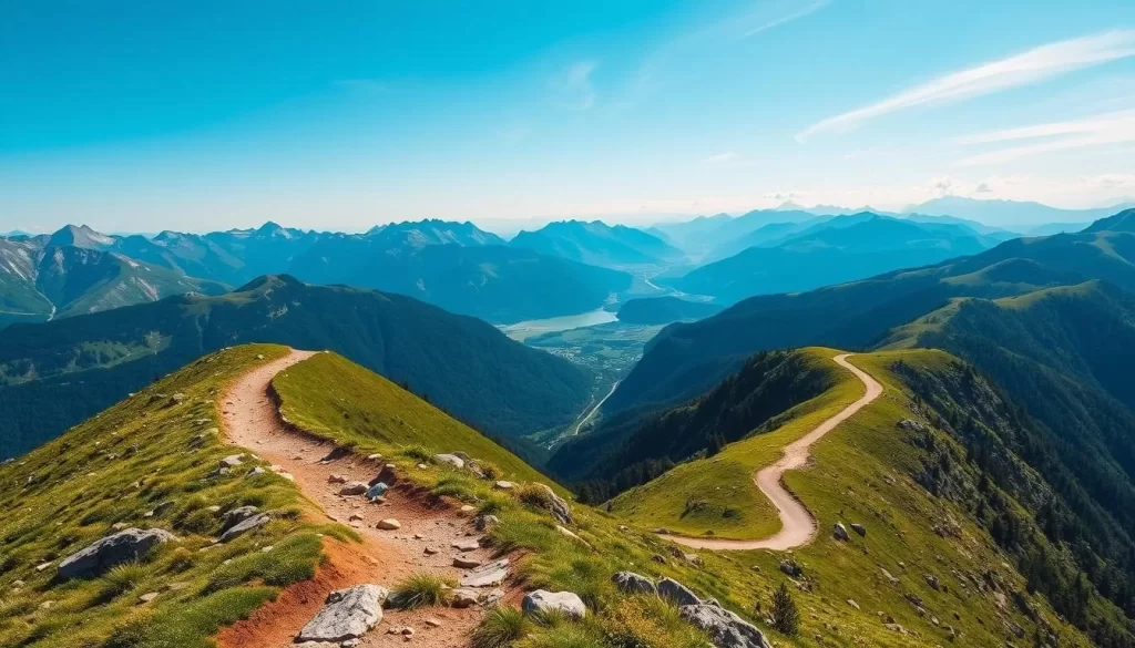 Generate an image of a scenic hiking trail in the mountains near Schaan, Liechtenstein.