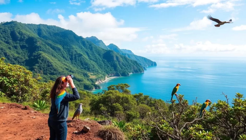 Generate an image of a serene bird watching scene at Central Island National Park