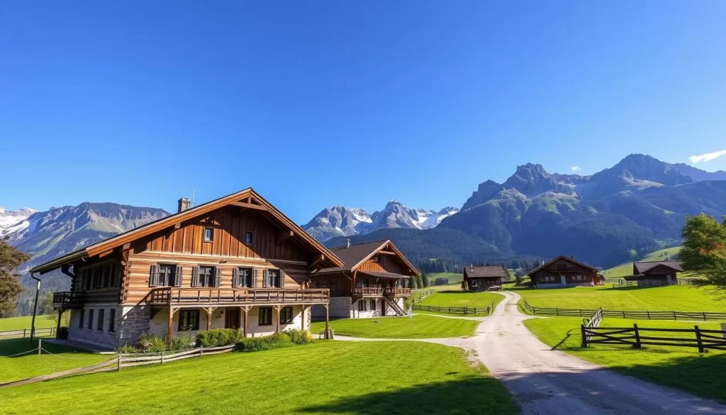 Generate an image of a traditional Tyrolean farm