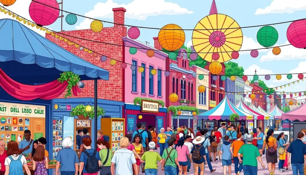 Generate an image of a vibrant festival scene in Bristol, Connecticut