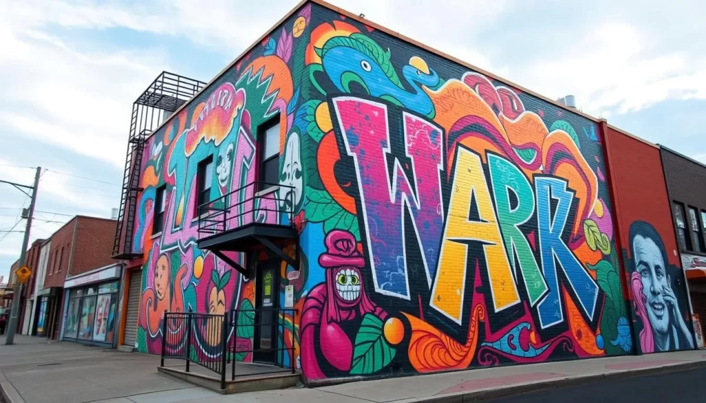 Generate an image of a vibrant mural in Newark, New Jersey