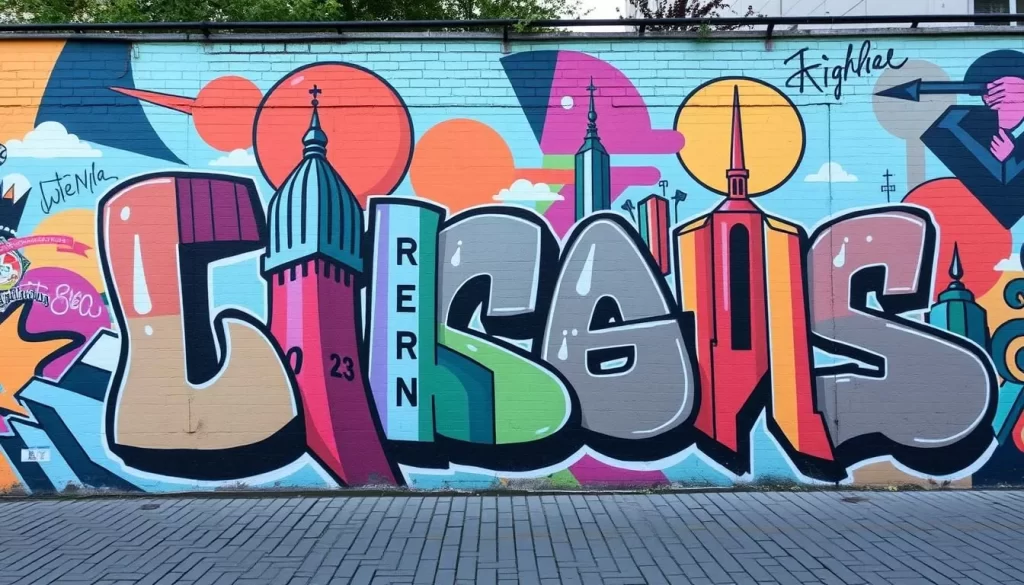 Generate an image of a vibrant street art mural in Liège, Belgium, showcasing the city's blend of modern and historic culture.