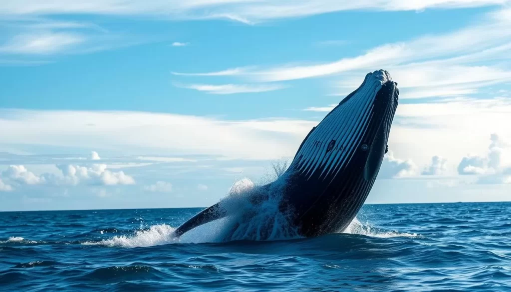 Generate an image of a whale breaching in the waters near Timor-Leste