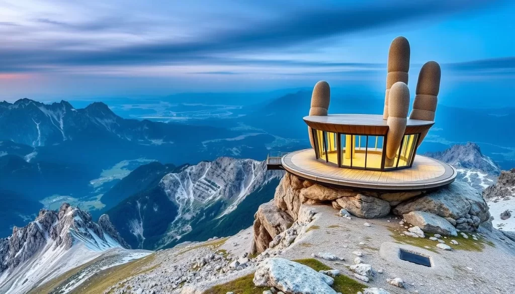 Generate an image of the 5 Fingers viewing platform on Dachstein Krippenstein mountain