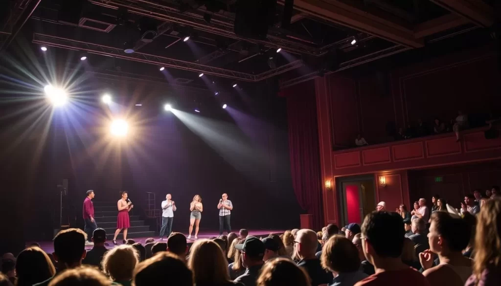Generate an image of the Actors Theatre of Louisville's stage with a performance in progress.