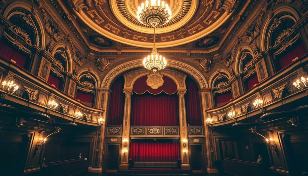 Generate an image of the Adler Theatre's interior, showcasing its ornate decor and historic charm. Generate an image of the Adler Theatre's interior, showcasing its ornate decor and historic charm.