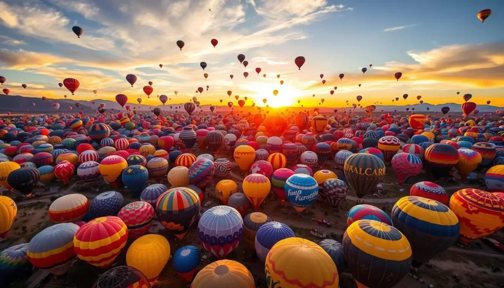 Generate an image of the Albuquerque International Balloon Fiesta with hundreds of colorful hot air balloons in the sky.