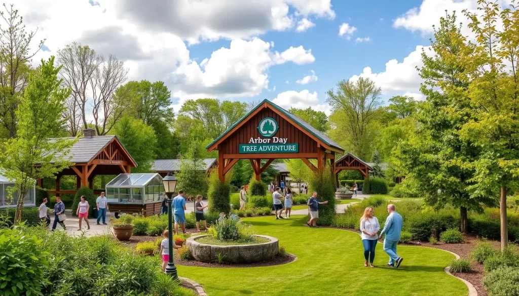 Generate an image of the Arbor Day Farm Tree Adventure in Nebraska City Generate an image of the Arbor Day Farm Tree Adventure in Nebraska City