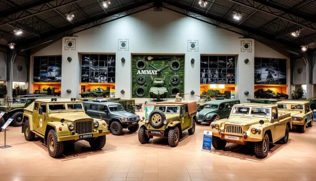 Generate an image of the Army Museum in Port Dickson with a collection of military vehicles and equipment on display.
