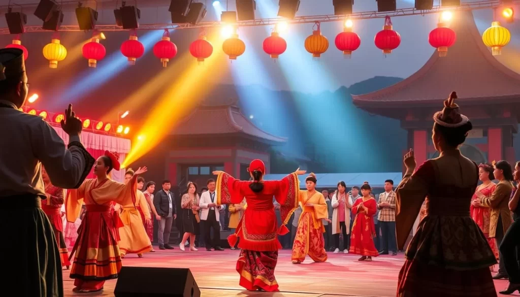 Generate an image of the Asia-Pacific Traditional Arts Festival in Yilan, Taiwan, showcasing diverse cultural performances.