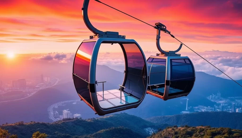 Generate an image of the Awana SkyWay cable car in Genting Highlands, Malaysia, with a glass-floor gondola.