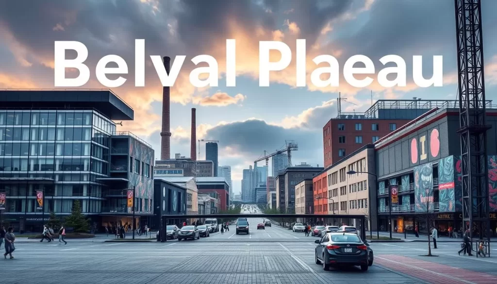 Generate an image of the Belval Plateau, showcasing its transformation from an industrial area to a vibrant cultural center.