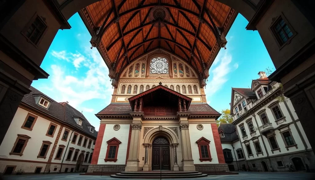 Generate an image of the Bergkirche in Eisenstadt, showcasing its unique multi-leveled ceiling and exterior architecture.