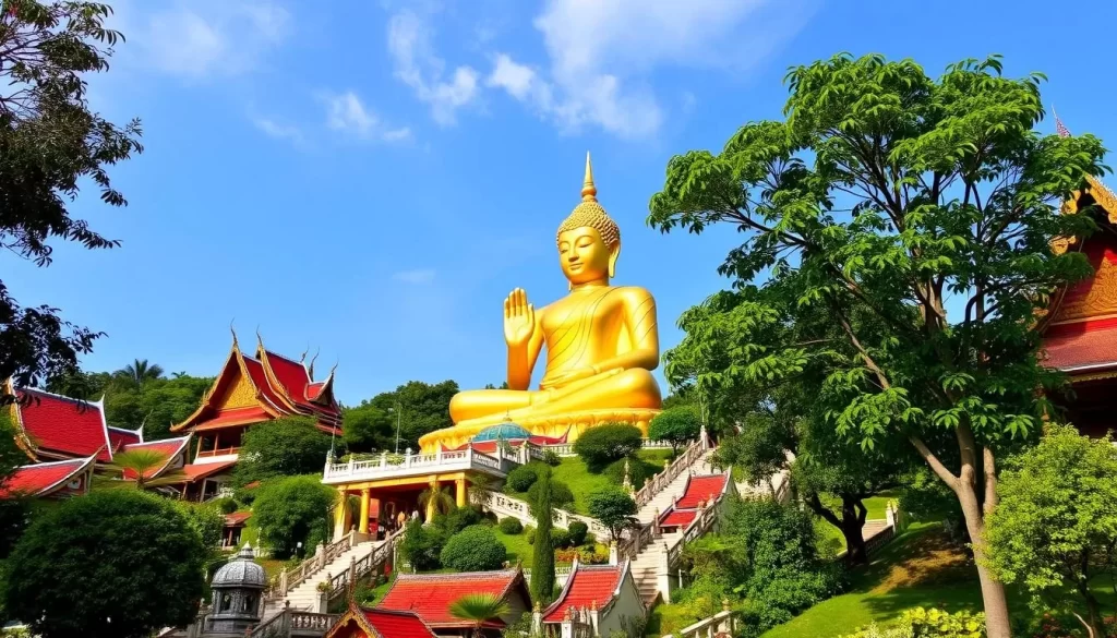 Generate an image of the Big Buddha Temple in Pattaya, featuring the giant golden Buddha statue.