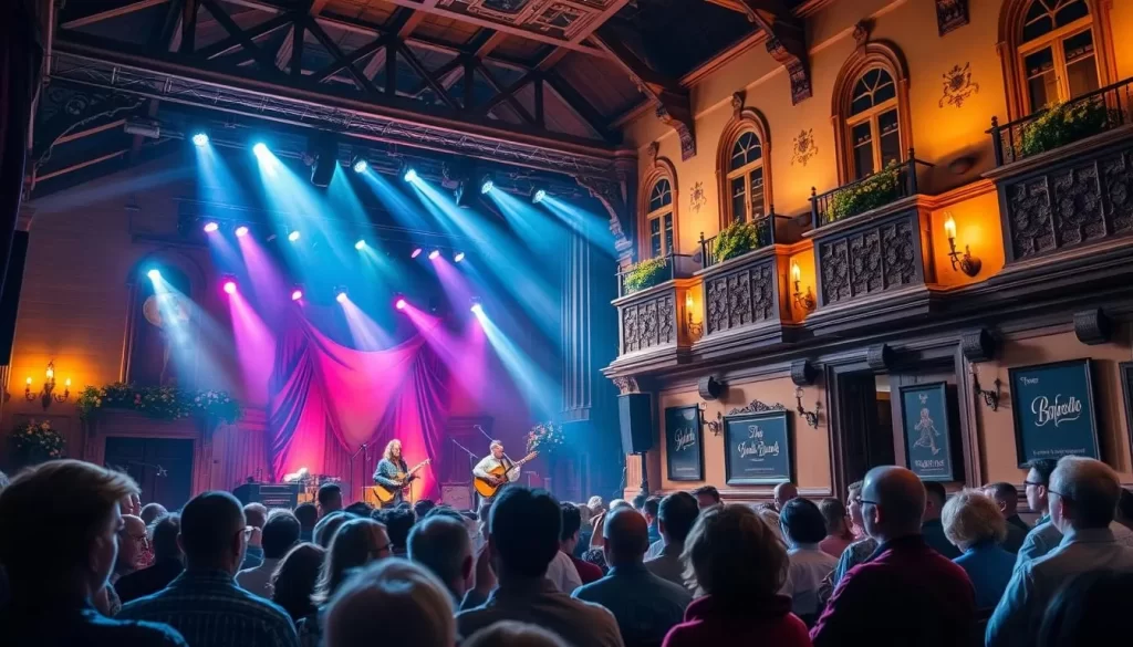 Generate an image of the Bird-in-Hand Stage's performance or its venue, highlighting its charm.