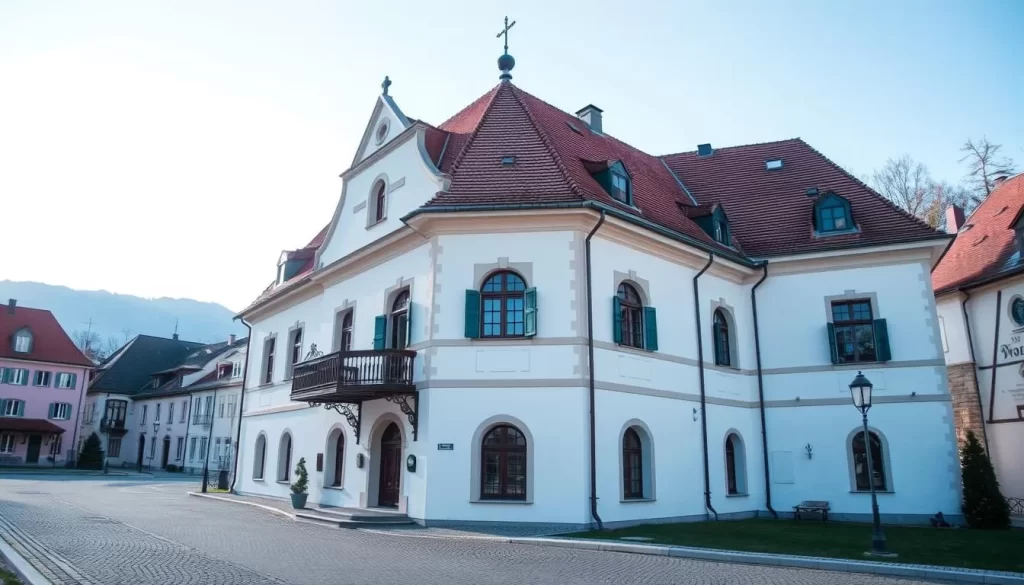 Generate an image of the Blumauerhaus in Steyr, Austria, highlighting its architectural features.