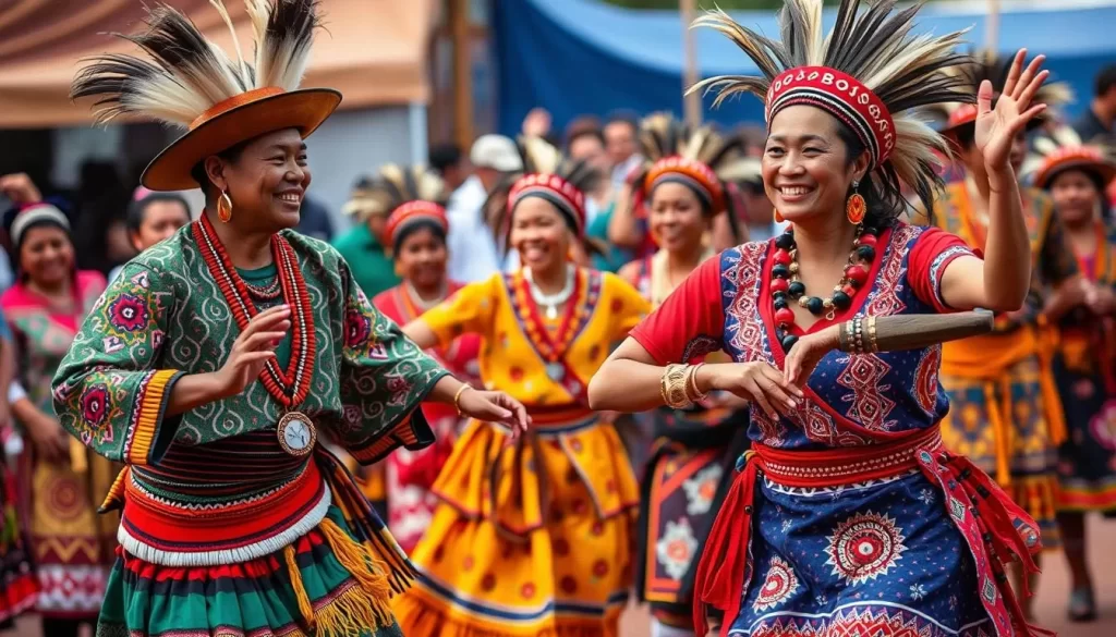 Generate an image of the Boori Boot Festival celebration, capturing the vibrant traditional attire and folk dances of the Nyishi tribe.