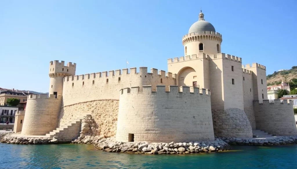 Generate an image of the Castle of St. Peter in Bodrum, Turkey, showcasing its medieval architecture and waterfront location.