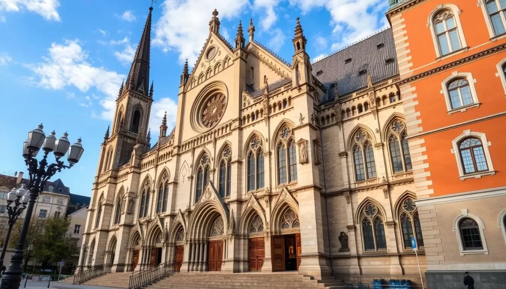 Generate an image of the Cathedral Basilica of St. James the Apostle in Szczecin, Poland, highlighting its stunning architecture and historical significance.